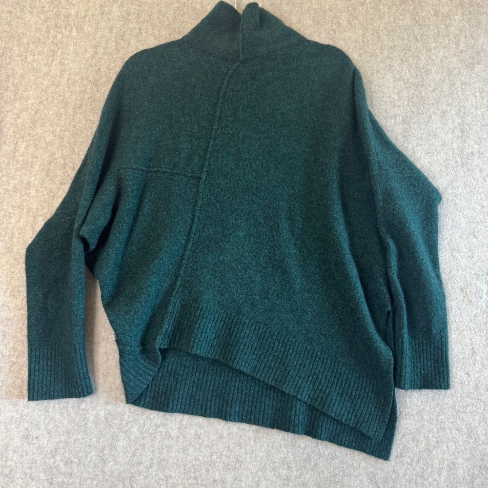 AllSaints Lock Roll Neck Sweater Womens M Green Wool Blend Oversized Asymmetric